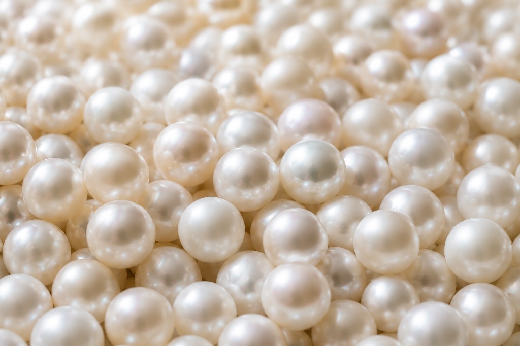 Close-up of lustrous cream pearls